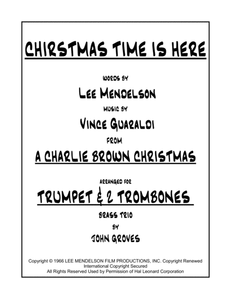 Christmas Time Is Here For Trumpet 2 Trombones Brass Trio Sheet Music