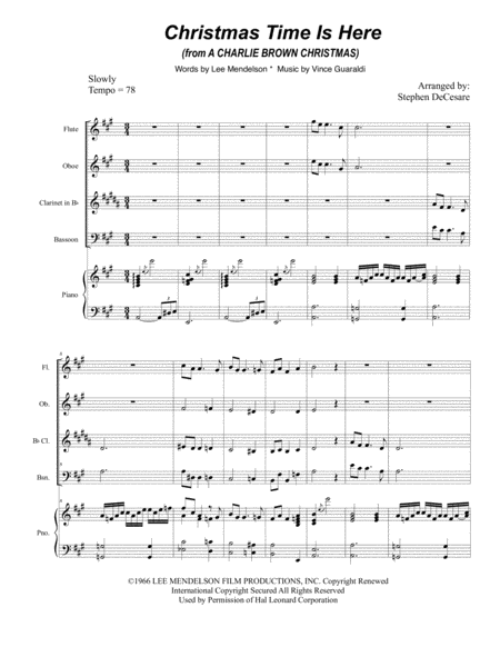 Christmas Time Is Here For Woodwind Quartet Sheet Music