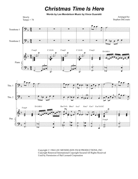Free Sheet Music Christmas Time Is Here Trombone Duet