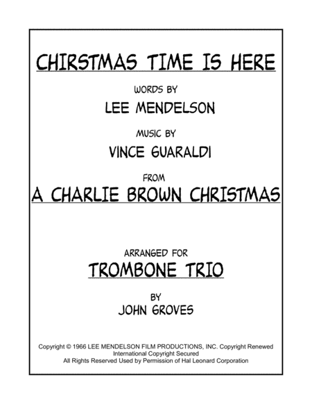 Free Sheet Music Christmas Time Is Here Trombone Trio