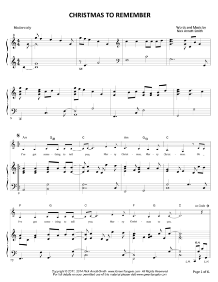 Christmas To Remember Sheet Music