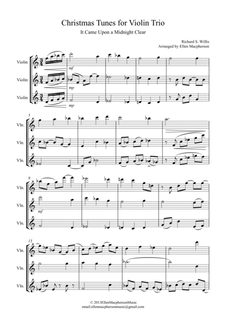 Free Sheet Music Christmas Tunes For Violin Trio It Came Upon A Midnight Clear