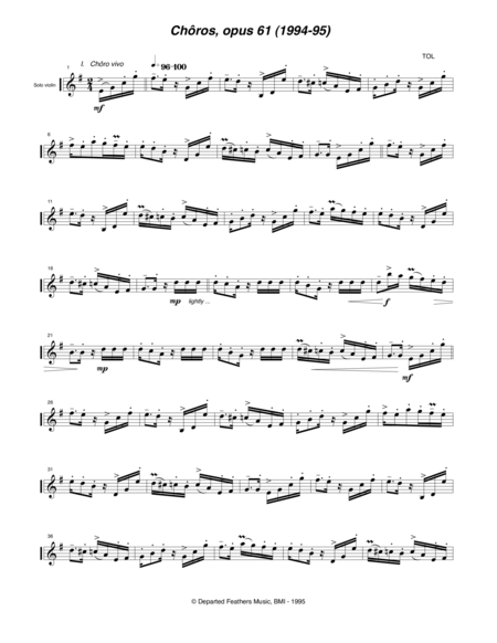 Chros Opus 61 1994 95 For Solo Violin Sheet Music