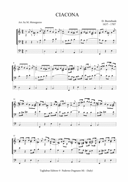 Free Sheet Music Ciacona Buxtehude For Organ 3 Staff