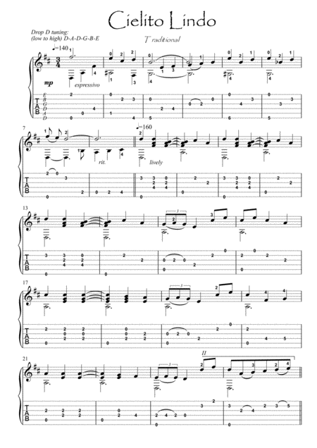 Cielito Lindo Guitar Fingerstyle Sheet Music