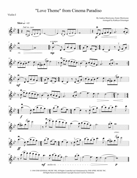 Cinema Paradiso String Quartet Sheet Music