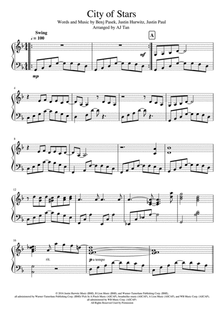 City Of Stars From La La Land Piano Version Sheet Music