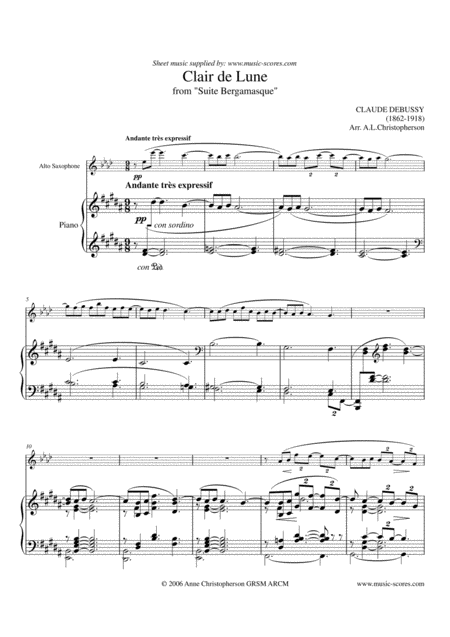 Free Sheet Music Clair De Lune Alto Sax Piano