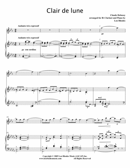 Clair De Lune Claude Debussy Transcribed For Clarinet In Bb And Piano Sheet Music