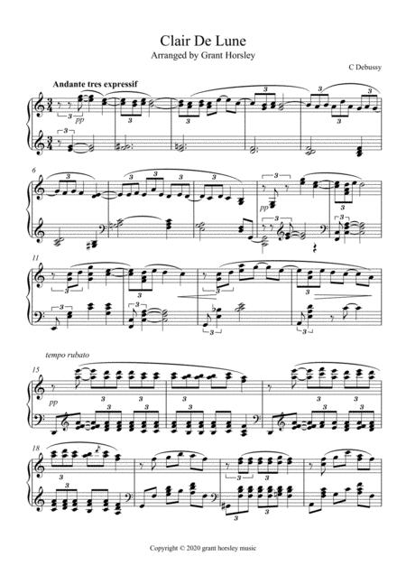 Clair De Lune Debussy Easier Version Advanced Intermediate Sheet Music