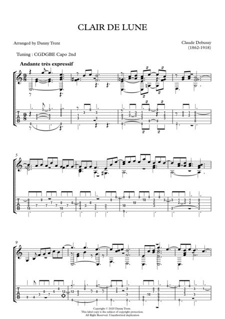 Clair De Lune Fingerstyle Guitar Arrangement Sheet Music