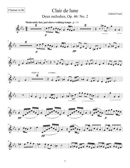 Clair De Lune Gabriel Faur Bb Clarinet Part For Woodwind Quintet Sheet Music