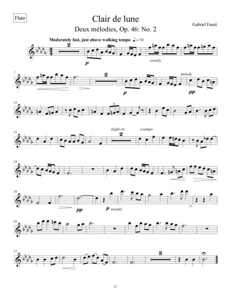 Free Sheet Music Clair De Lune Gabriel Faur Flute Part For Woodwind Quintet