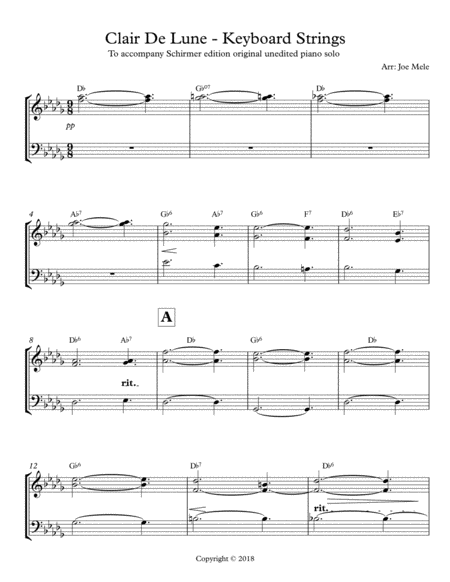 Free Sheet Music Clair De Lune Keyboard String Accompaniment