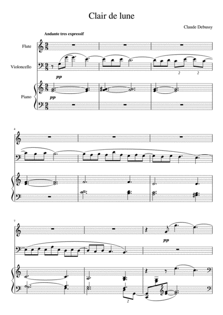 Free Sheet Music Clair De Lune Piano Trio