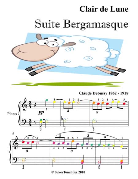 Clair De Lune Suite Bergamasque Easy Elementary Piano With Colored Notes Sheet Music