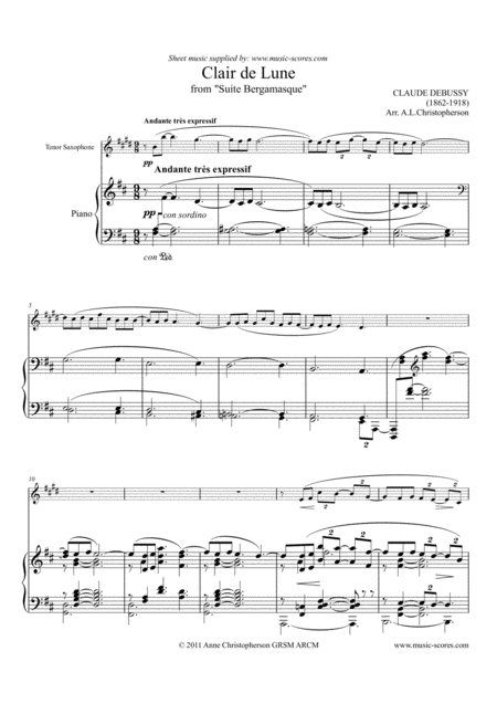 Free Sheet Music Clair De Lune Tenor Sax And Piano