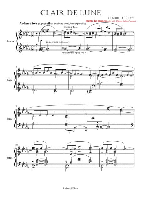 Free Sheet Music Clair De Lune With Note Names Alphabets And Meanings Original Version