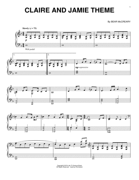 Free Sheet Music Claire And Jamie Theme From Outlander