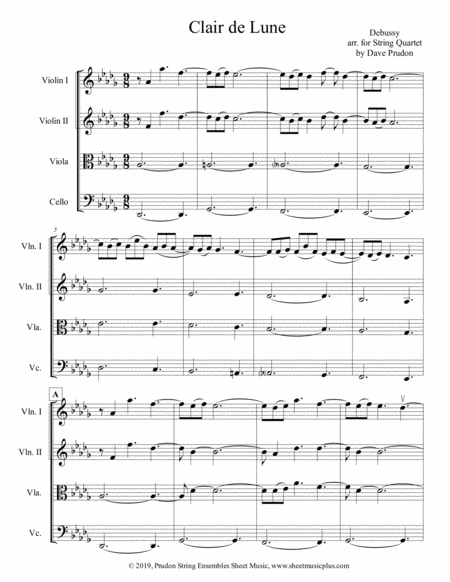 Claire De Lune For String Quartet Sheet Music