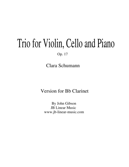 Clara Schumann Trio For Clarinet Cello And Piano Sheet Music