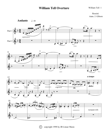 Clarinet Duet Rossini Overtures Sheet Music