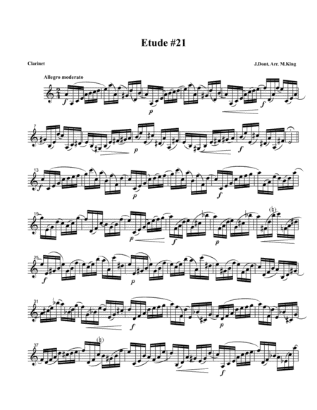 Clarinet Etude 21 Arr Marten King Sheet Music