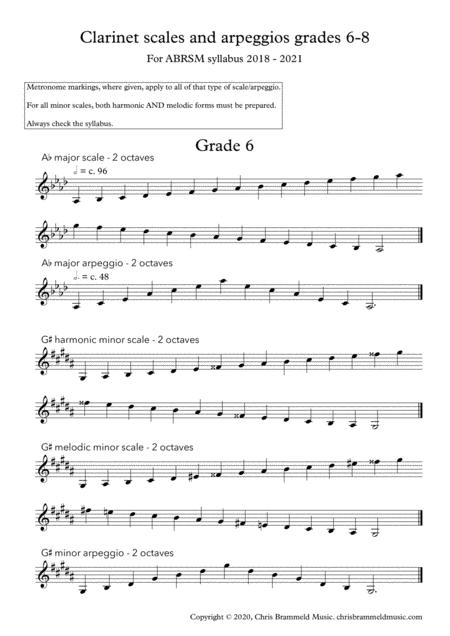 Free Sheet Music Clarinet Scales And Arpeggios For Abrsm Grades 6 8