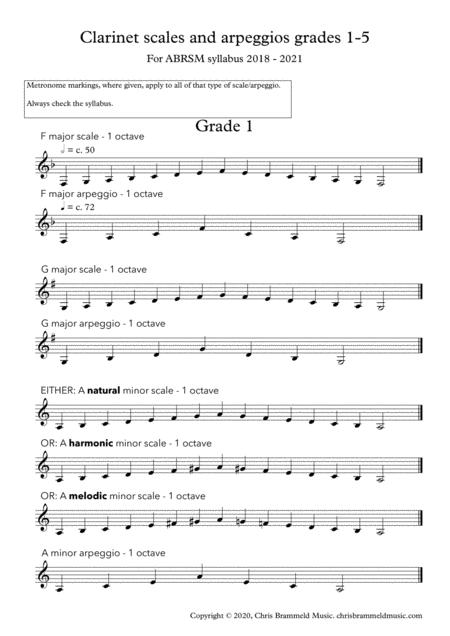 Free Sheet Music Clarinet Scales Arpeggios For Abrsm Grades 1 5