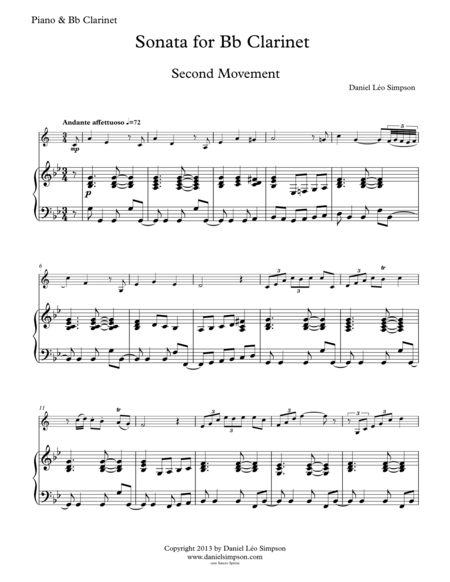 Free Sheet Music Clarinet Sonata 2nd Mov Andante Affettuoso