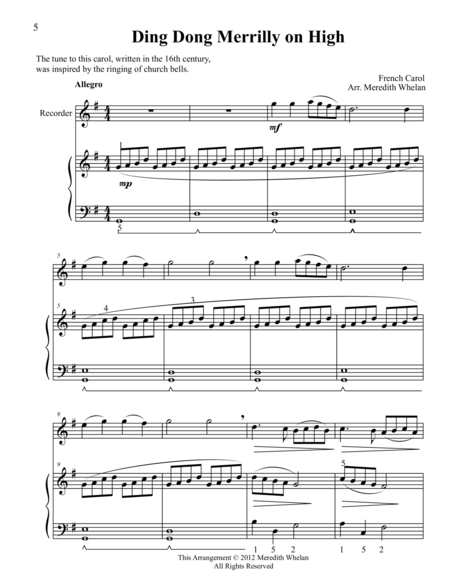Free Sheet Music Classical Duets For Recorder Piano Ding Dong Merrily On High