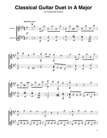 Free Sheet Music Classical Guitar Duet In A Major