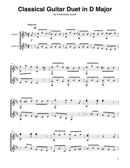 Classical Guitar Duet In D Major Sheet Music