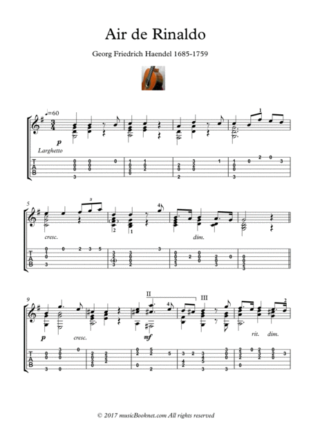 Classical Guitar Hits Air De Rinaldo Sheet Music