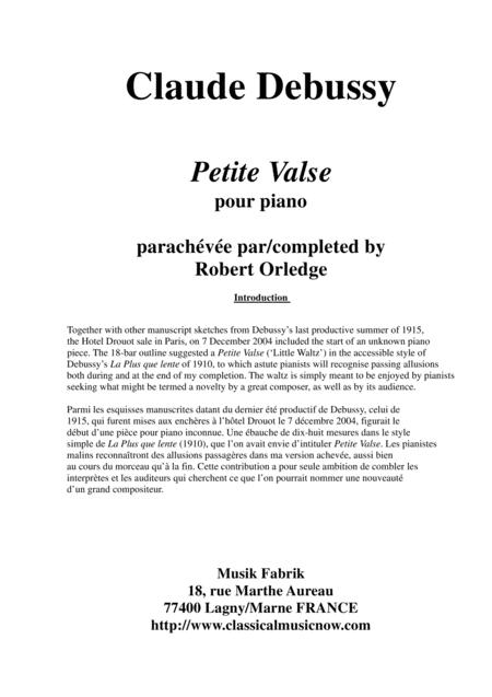 Claude Debussy Petite Valse For Solo Piano Completed By Robert Orledge Sheet Music