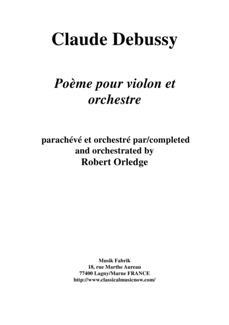 Claude Debussy Pome For Violin And Orchestra Full Score And Solo Part Sheet Music