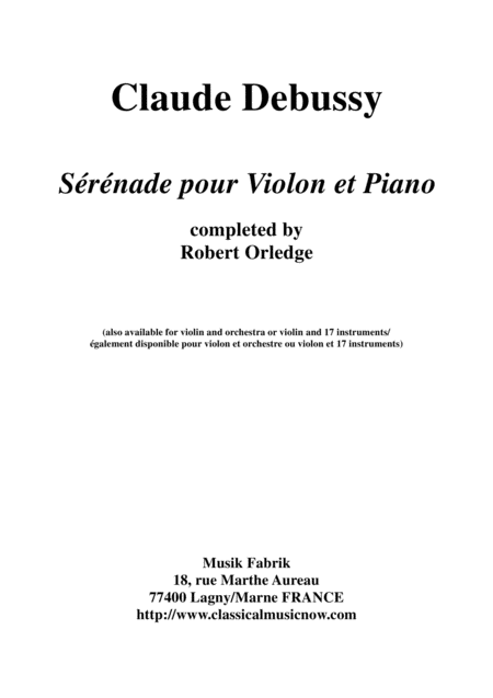 Free Sheet Music Claude Debussy Srnade For Violin And Piano