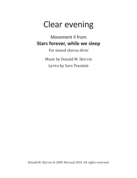 Free Sheet Music Clear Evening Mvmt Ii From Stars Forever While We Sleep