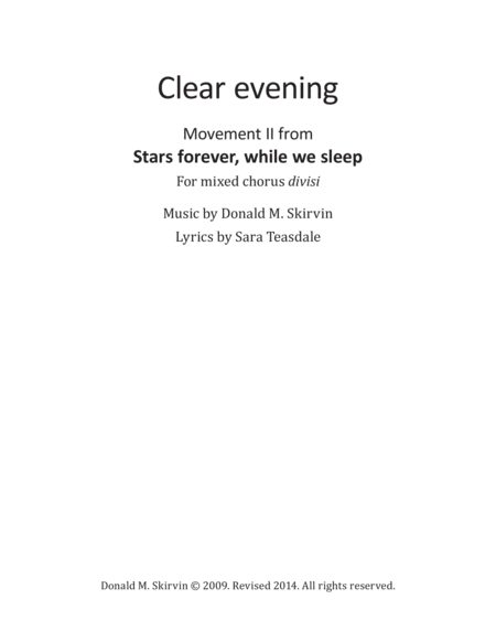 Clear Evening Mvmt Ii From Stars Forever While We Sleep Sheet Music