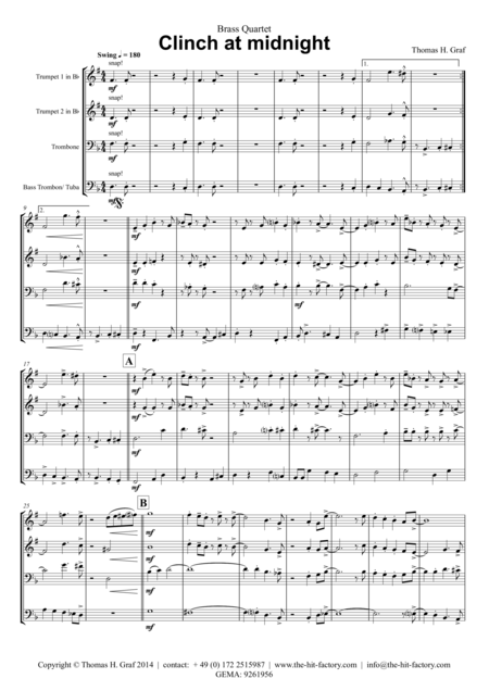 Clinch At Midnight Charleston Two Step Brass Quartet Sheet Music