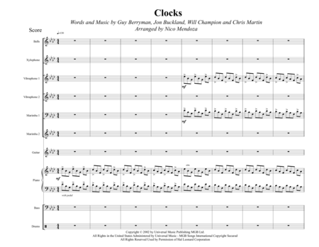 Clocks Arranged For Percussion Ensemble Sheet Music