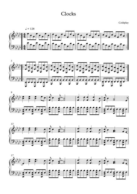 Free Sheet Music Clocks Coldplay Piano Solo