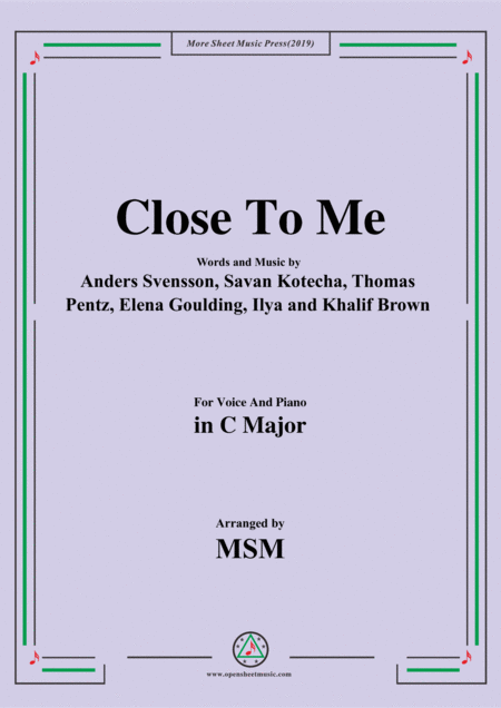 Free Sheet Music Close To Me In C Major For Voice And Piano