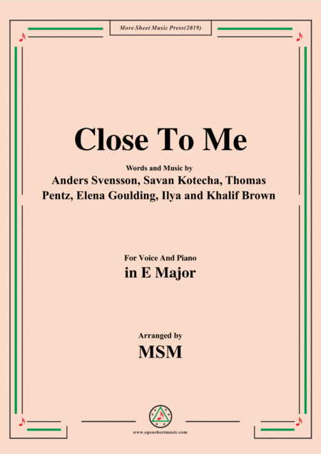 Close To Me In E Major For Voice And Piano Sheet Music