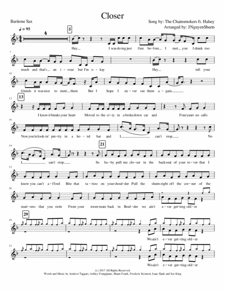 Closer Baritone Sax Sheet Music