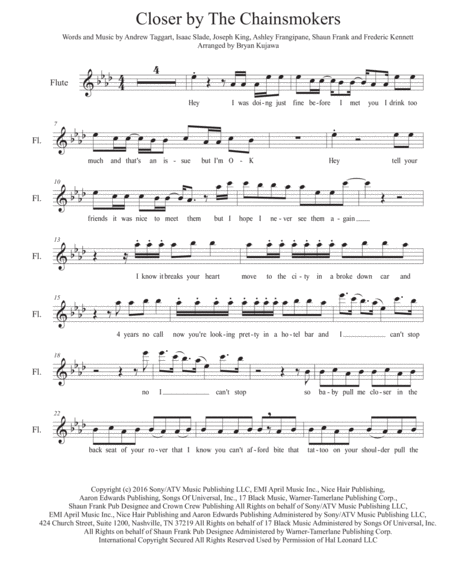 Free Sheet Music Closer By The Chainsmokers Flute Play Along