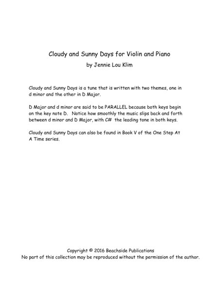 Free Sheet Music Cloudy And Sunny Days For Violin And Piano Intermediate Level