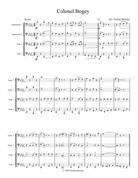 Col Bogey March Tuba Euphonium Quartet Sheet Music