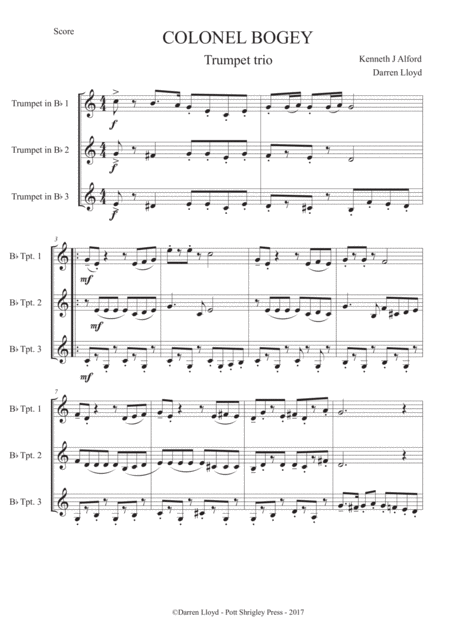 Free Sheet Music Colonel Bogey Trumpet Trio