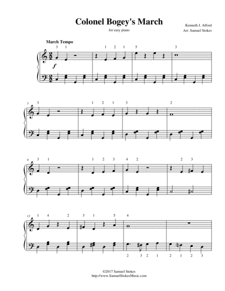 Free Sheet Music Colonel Bogeys March For Easy Piano